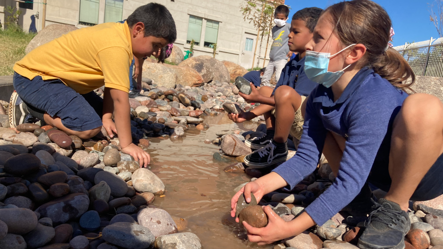 Paideia Academy students play in the school's new naturespace