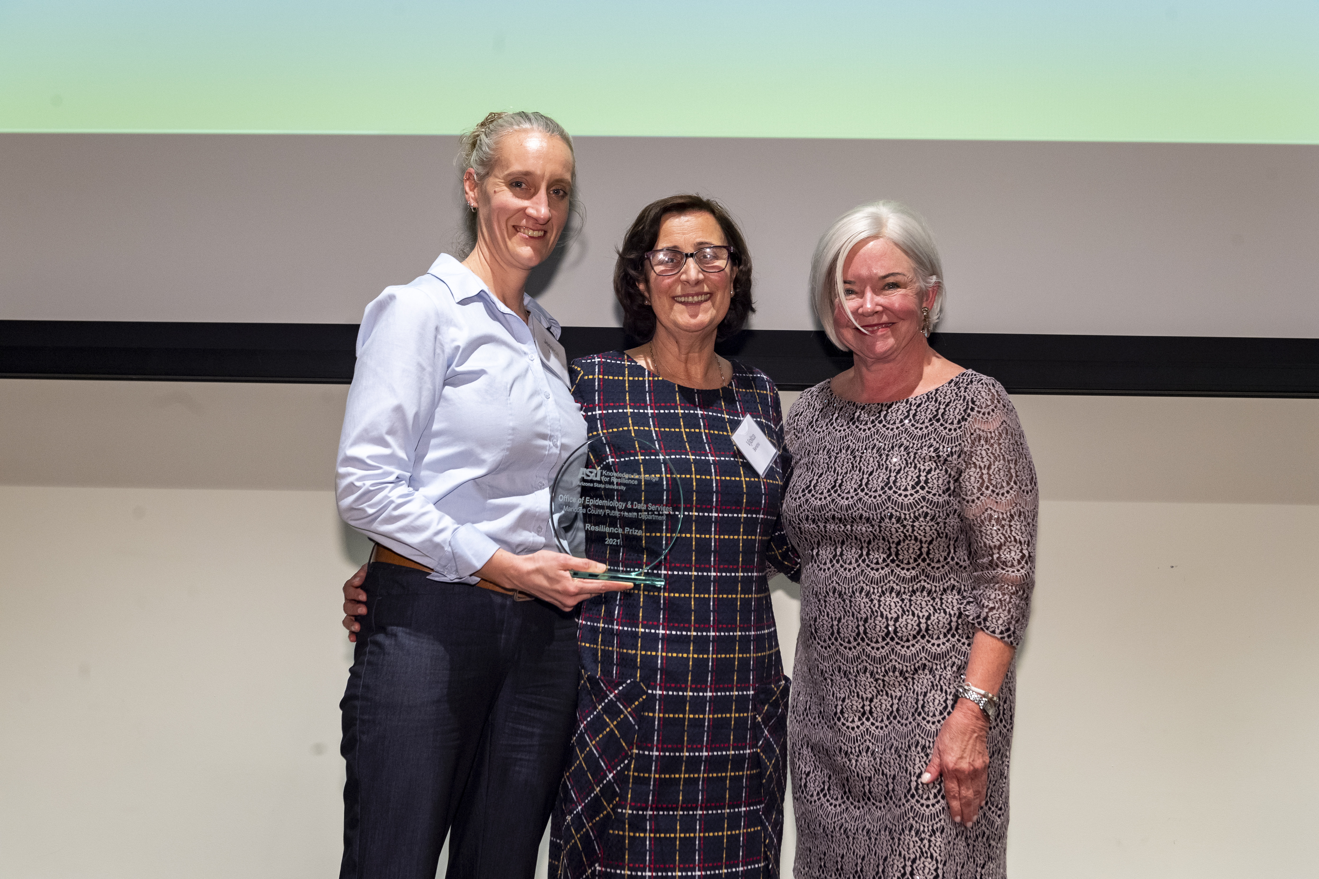 Vjollca Berisha accepts the 2021 Resilience Prize on behalf of Maricopa County Public Health Department, Office of Epidemiology and Data Services
