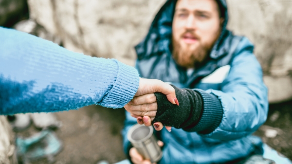 A homeless man receiving care