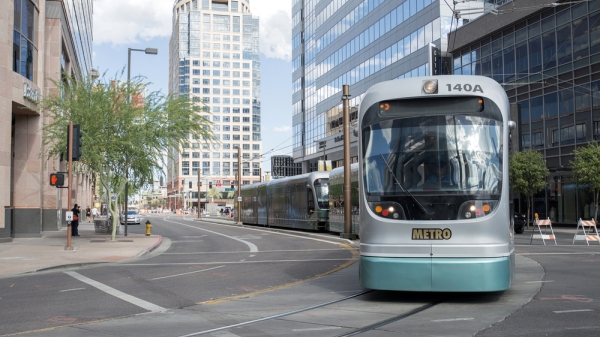 Light rail passing through Downtown Phoenix 