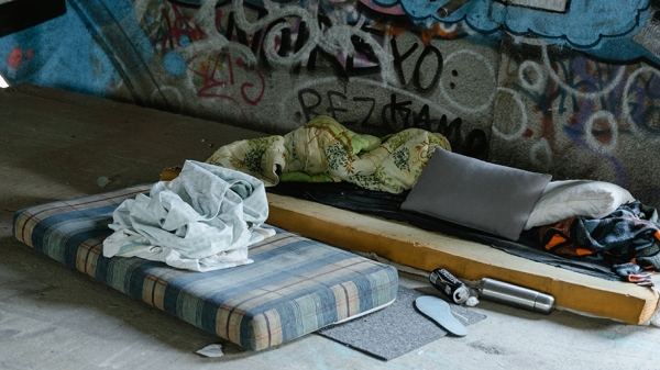 Mattresses below an underpass