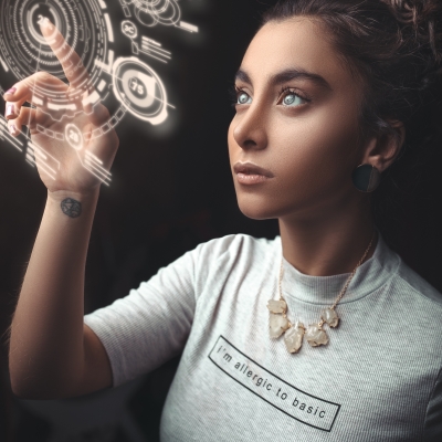 Woman using augmented reality technology